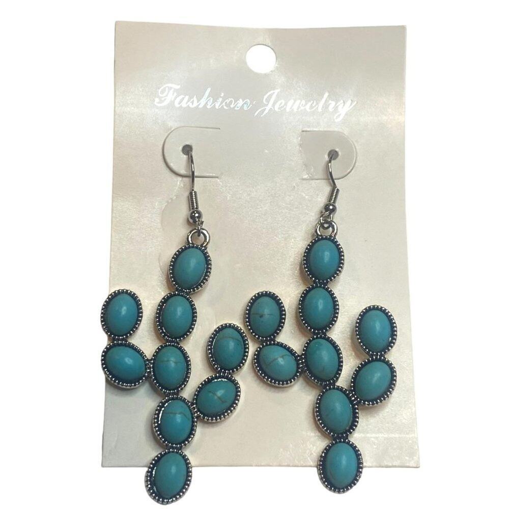 NEW Boho Turquoise Beaded Cactus Drop Earrings French Wire Hook Clay Drop A0138 - Picture 7 of 15